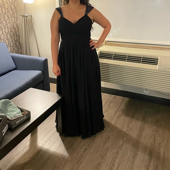 BLACK CAP SLEEVE PROM/BRIDESMAID/EVENING PARTY DRESS - Picture 8 of 8